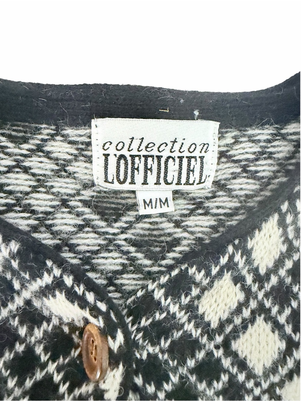 L'OFFICIEL Black Red Nordic Fair Isle 100% Wool Cardigan Vintage size M - Picture 8 of 11